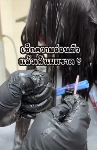 เช็กความอ่อนตัวหลังลงน้ำยายืดดัดแล้วเส้นผมขาด